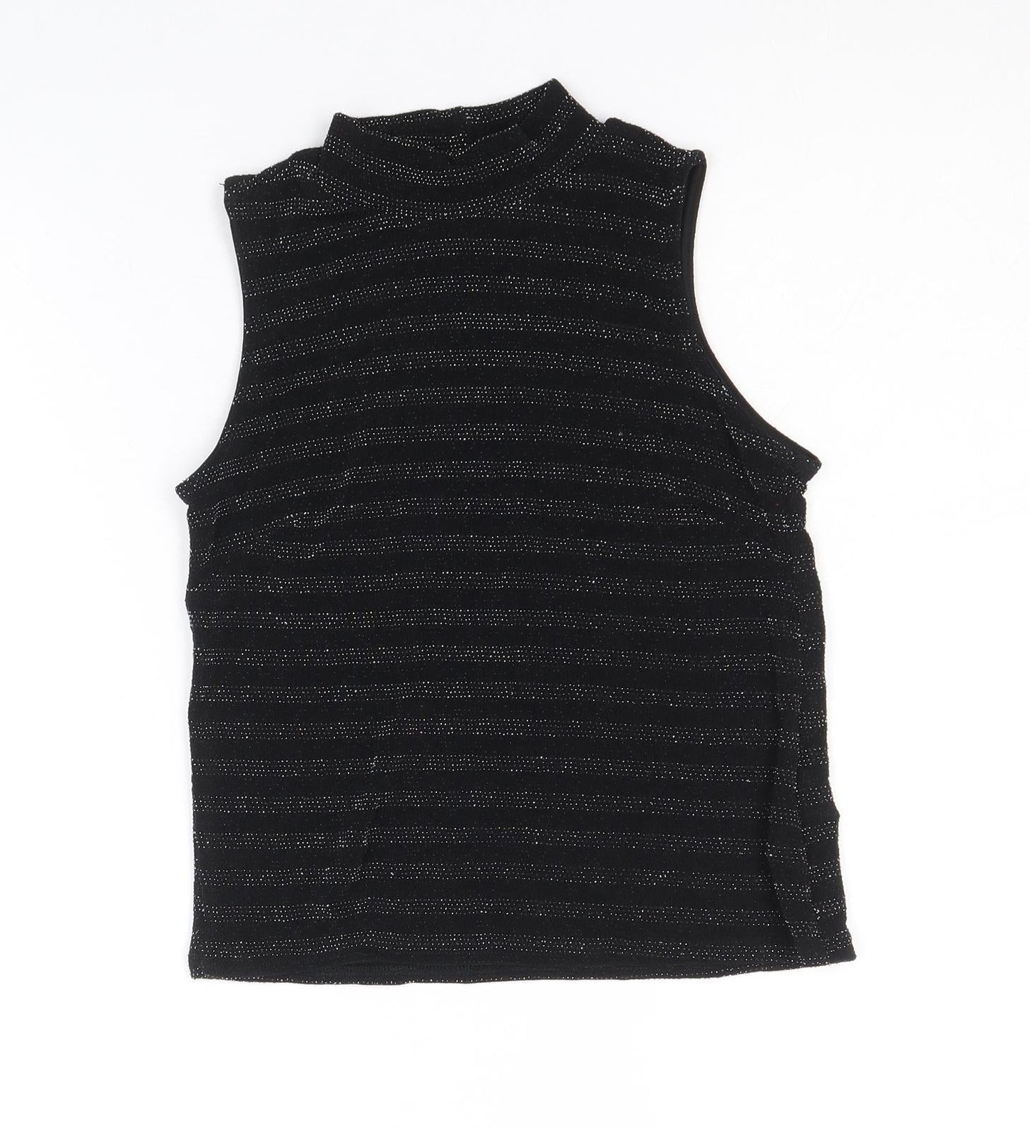 Atmosphere Womens Black Striped Nylon Basic Tank Size 10 Mock Neck