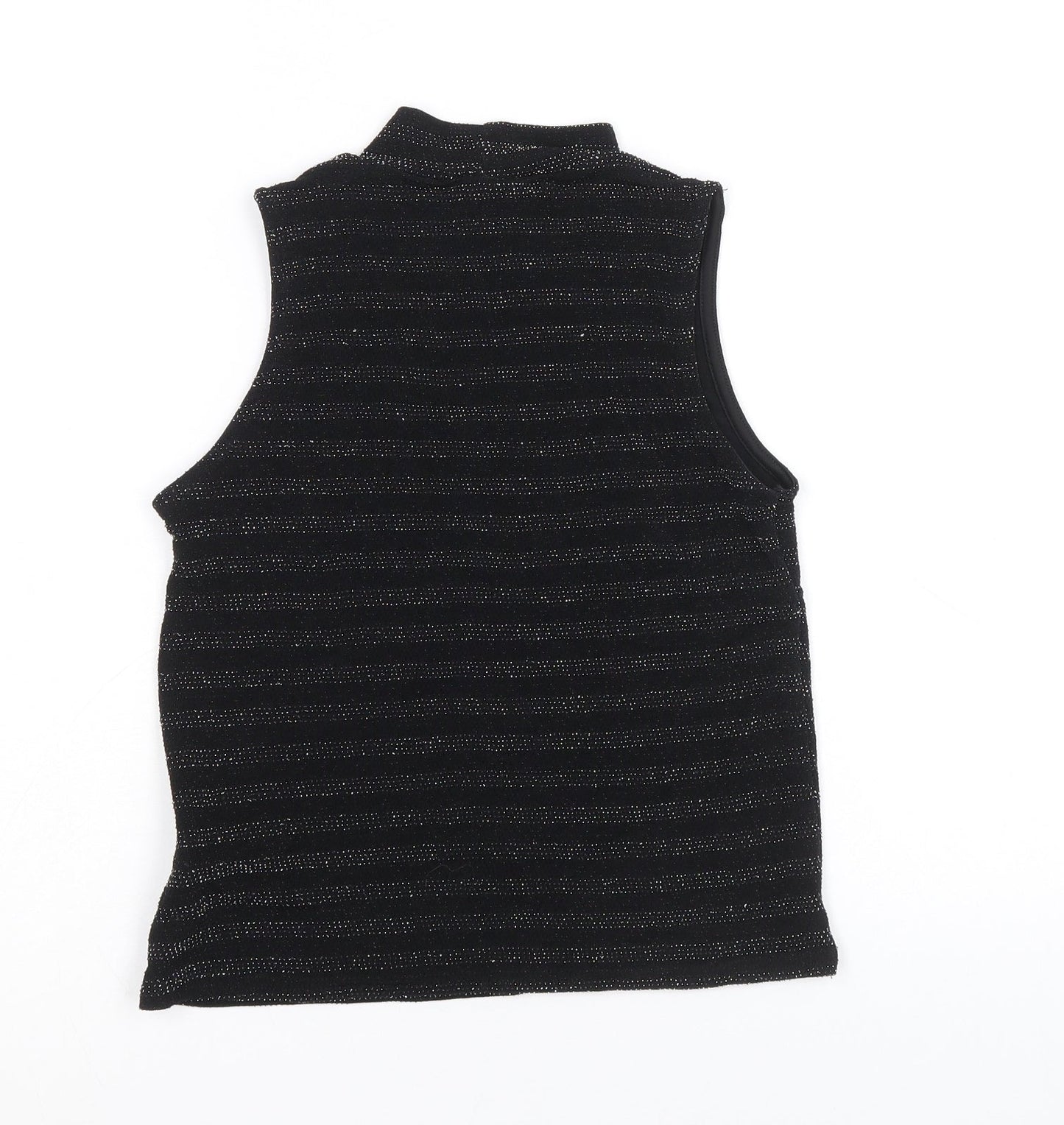 Atmosphere Womens Black Striped Nylon Basic Tank Size 10 Mock Neck
