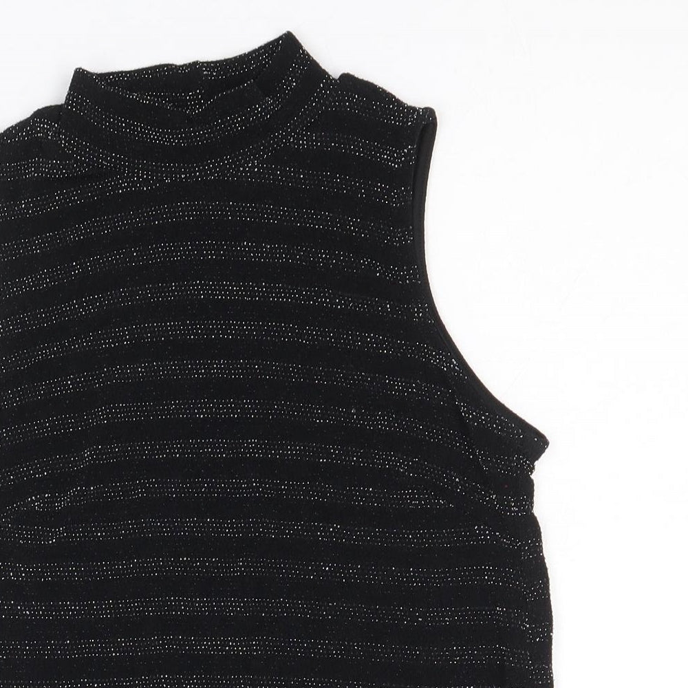 Atmosphere Womens Black Striped Nylon Basic Tank Size 10 Mock Neck