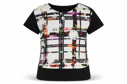 Tu Womens Black Geometric Viscose Basic T-Shirt Size 8 Scoop Neck