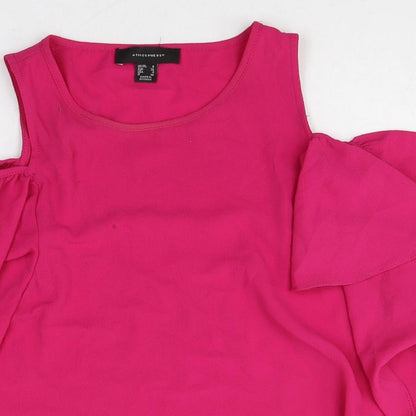 Atmosphere Womens Pink Polyester Basic Button-Up Size 8 Round Neck
