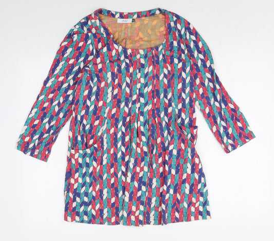 Adini Womens Multicoloured Geometric Cotton Tunic Blouse Size XS Boat Neck