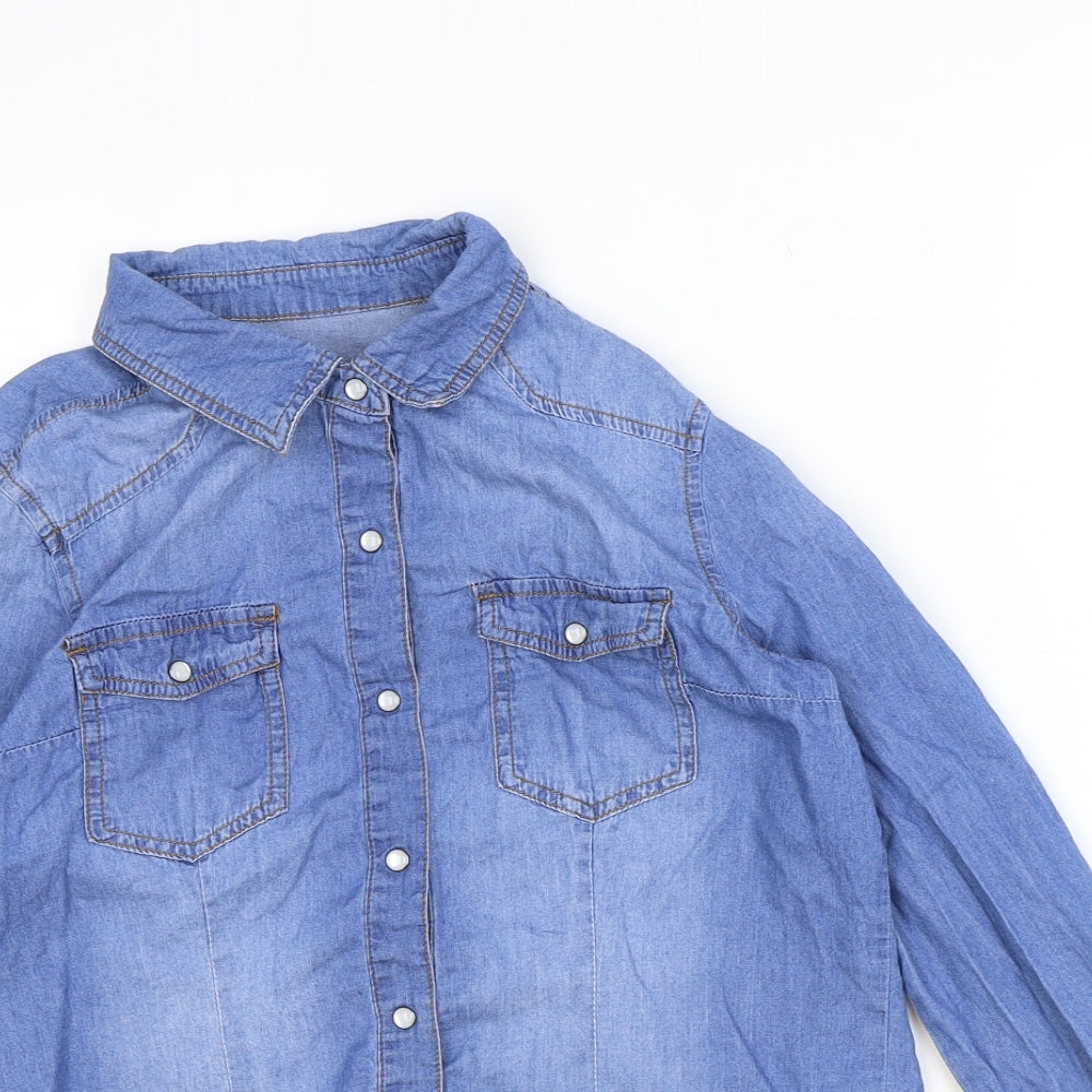 CI SONO Womens Blue 100% Cotton Basic Button-Up Size M Collared