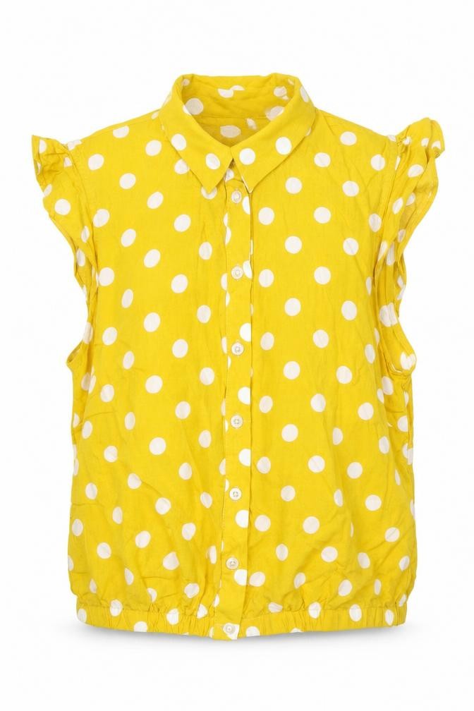 Oasis Womens Yellow Polka Dot Viscose Basic Button-Up Size 8 Collared