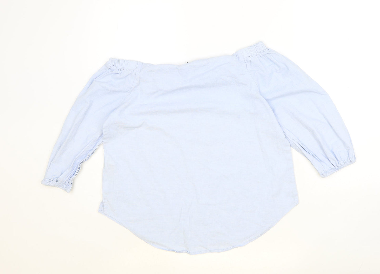 New Look Womens Blue Cotton Basic Blouse Size 8 Off the Shoulder - Bardot