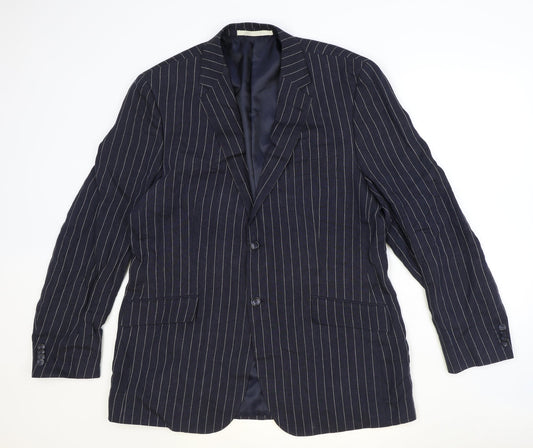 Marks and Spencer Mens Blue Striped Flax Jacket Suit Jacket Size 44 Regular