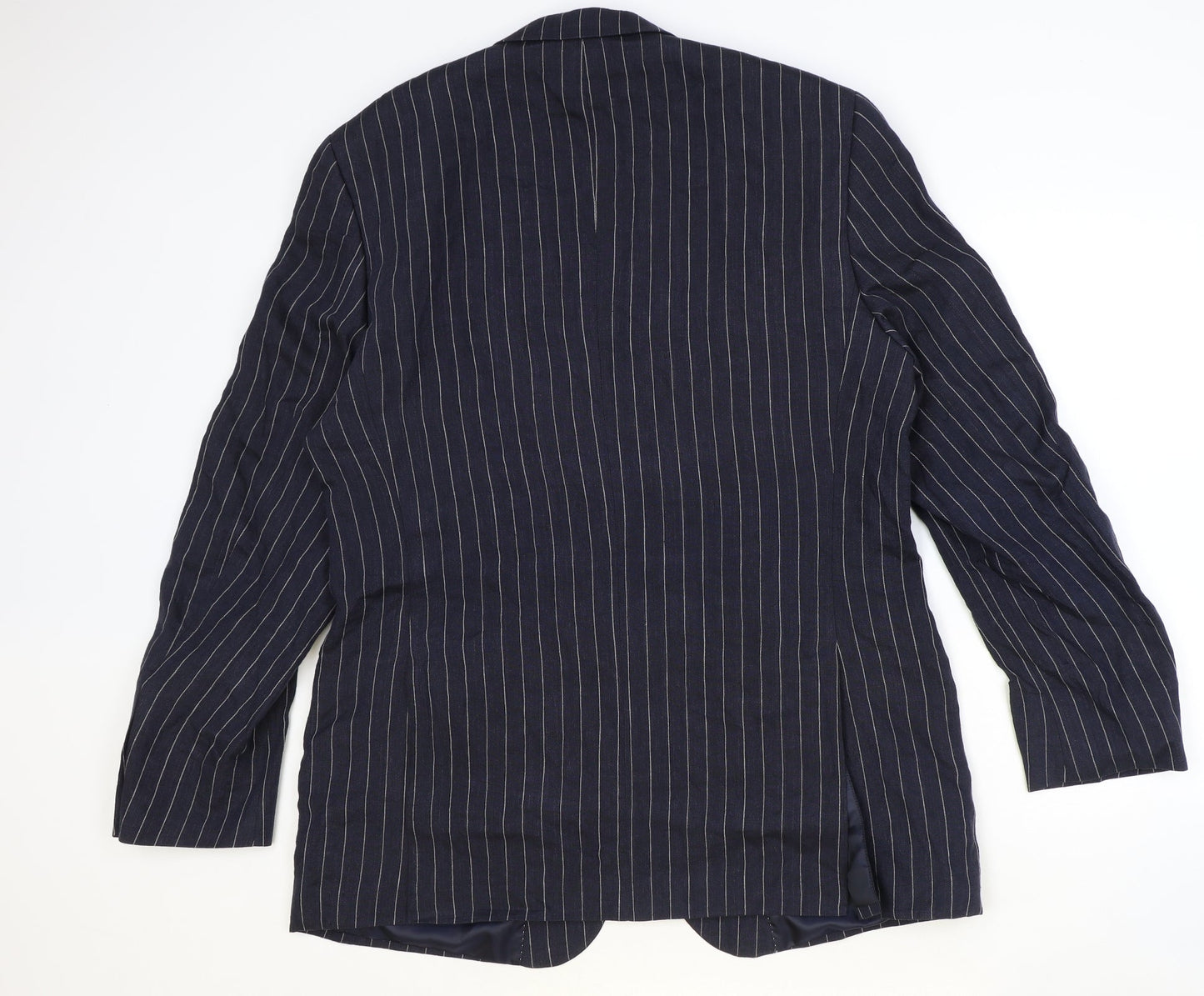 Marks and Spencer Mens Blue Striped Flax Jacket Suit Jacket Size 44 Regular