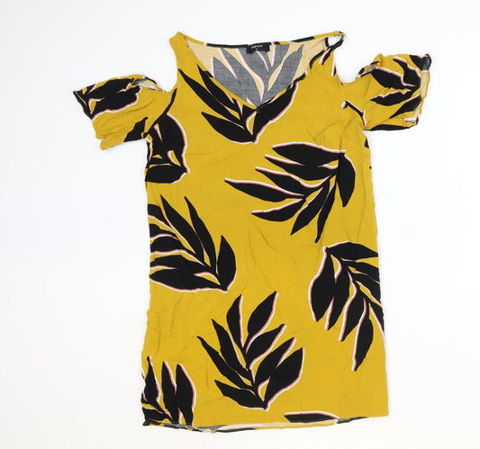 Papaya Womens Orange Geometric Viscose Basic Blouse Size 12 V-Neck - Leaf Print