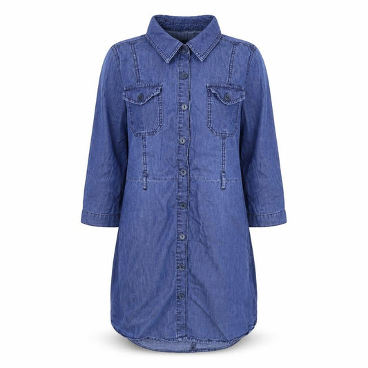 CI SONO Womens Blue 100% Cotton Shirt Dress Size M Collared Button