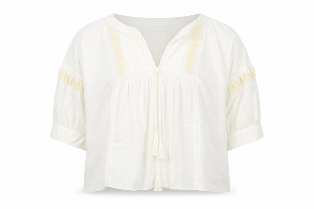 Pull&Bear Womens Ivory Cotton Basic Blouse Size M V-Neck