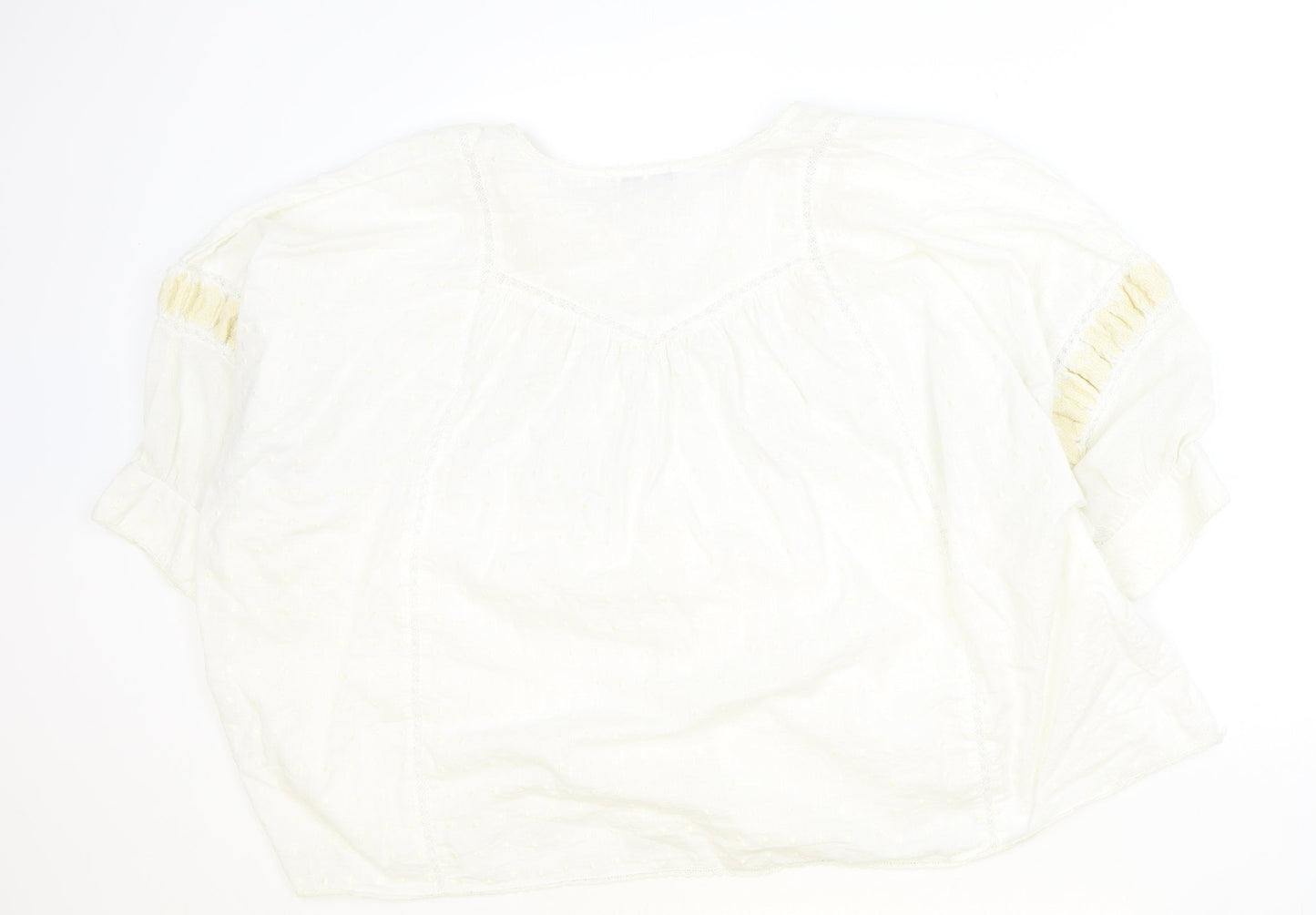 Pull&Bear Womens Ivory Cotton Basic Blouse Size M V-Neck
