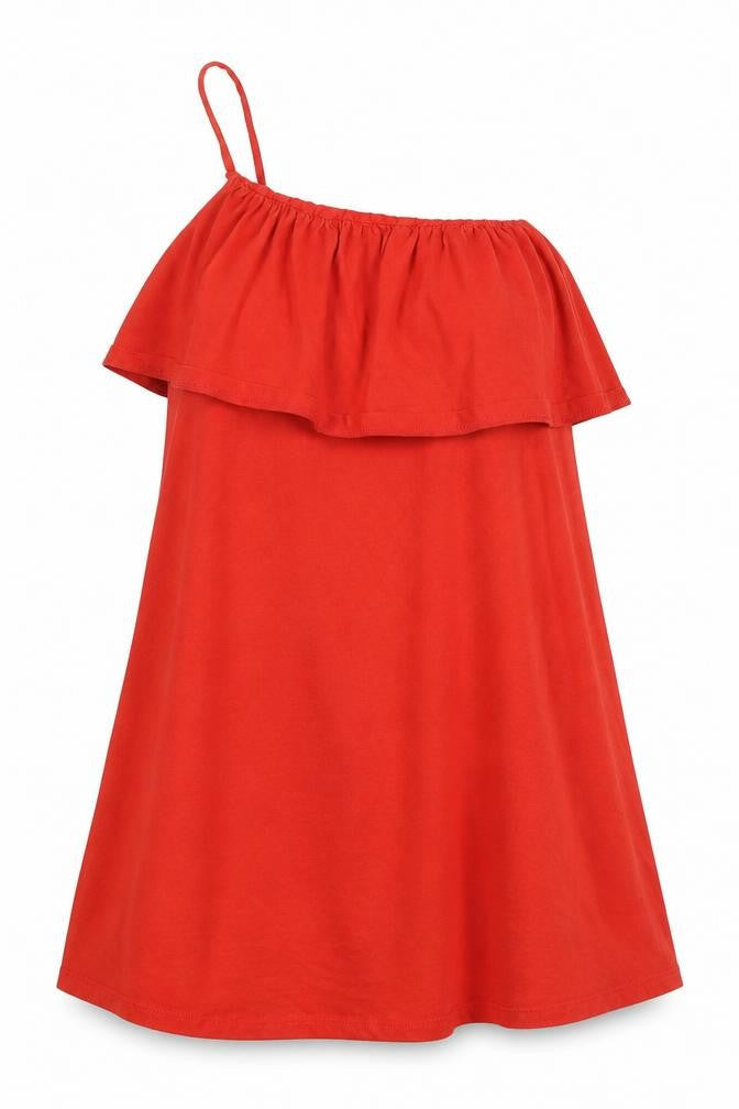 ASOS Womens Red 100% Cotton Trapeze & Swing Size 10 One Shoulder Pullover