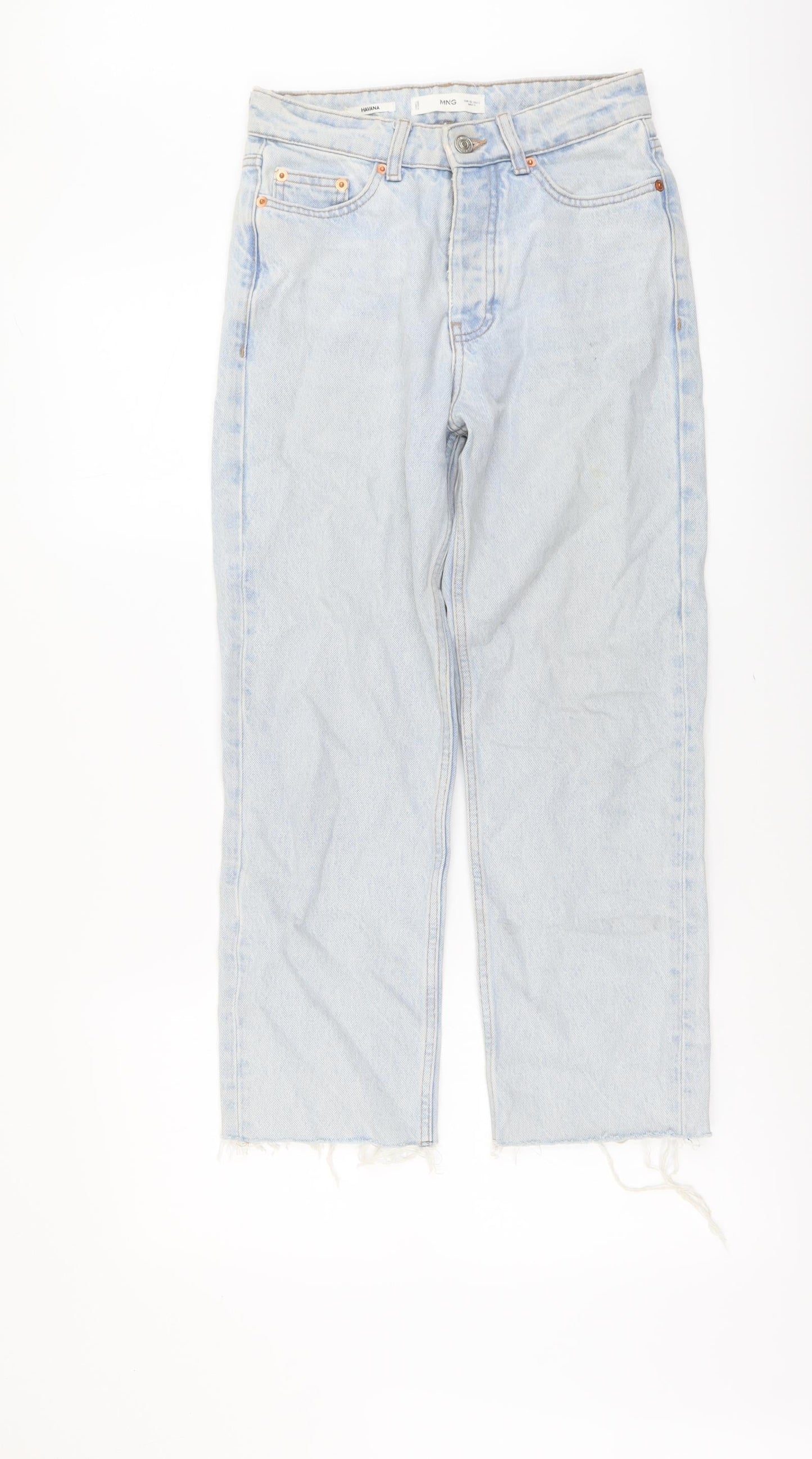 Mango Womens Blue Cotton Straight Jeans Size 4 L25 in Regular Button