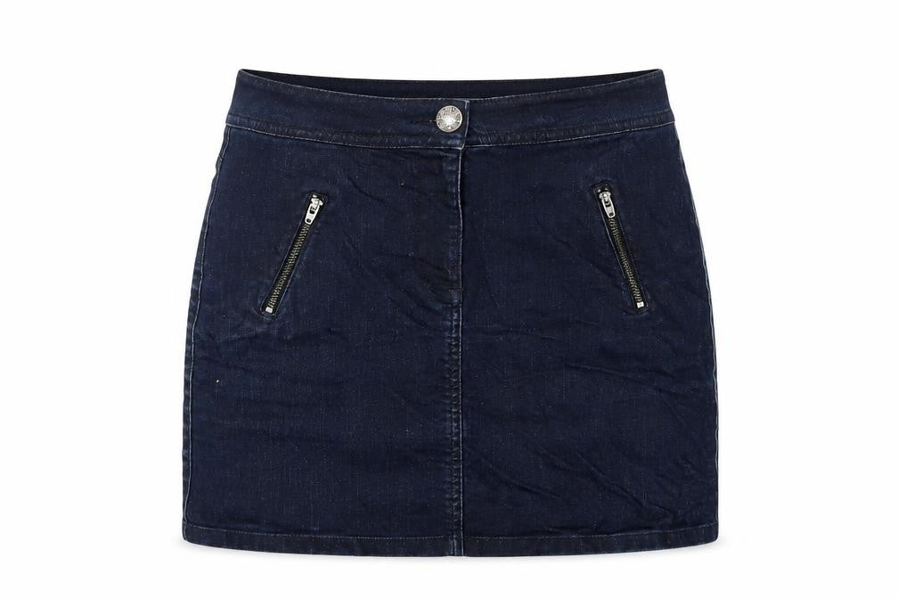 Marks & Spencer Womens Blue Cotton Straight & Pencil Skirt Size 8 Button