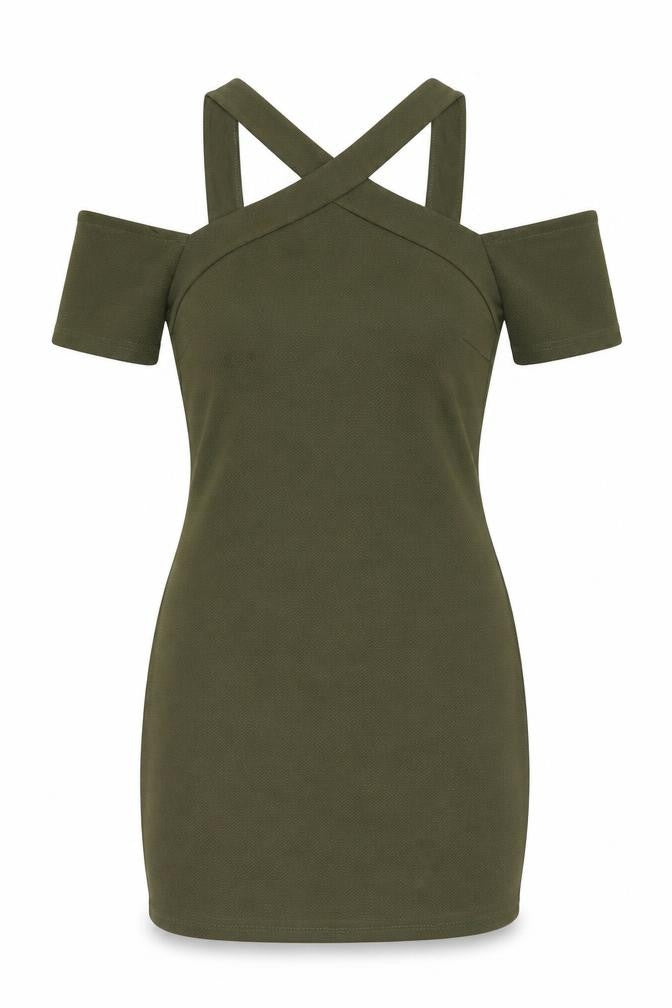 Miss Selfridge Womens Green Polyester Bodycon Size 12 V-Neck Pullover