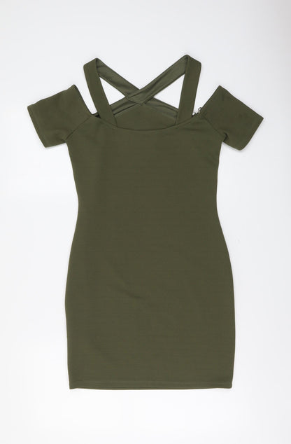 Miss Selfridge Womens Green Polyester Bodycon Size 12 V-Neck Pullover