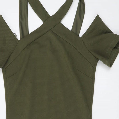 Miss Selfridge Womens Green Polyester Bodycon Size 12 V-Neck Pullover