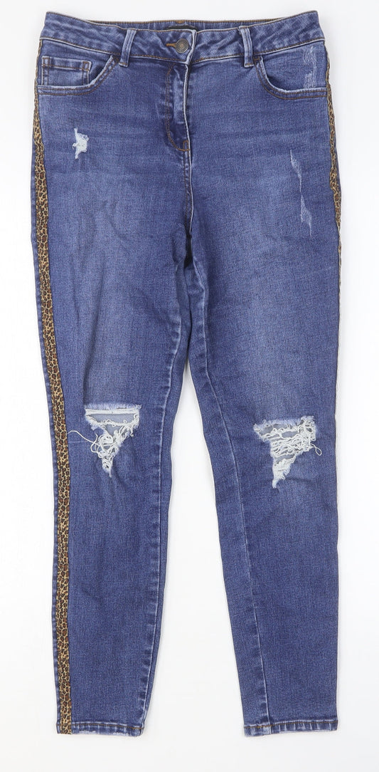 Preworn Womens Blue Cotton Skinny Jeans Size 10 Slim Button