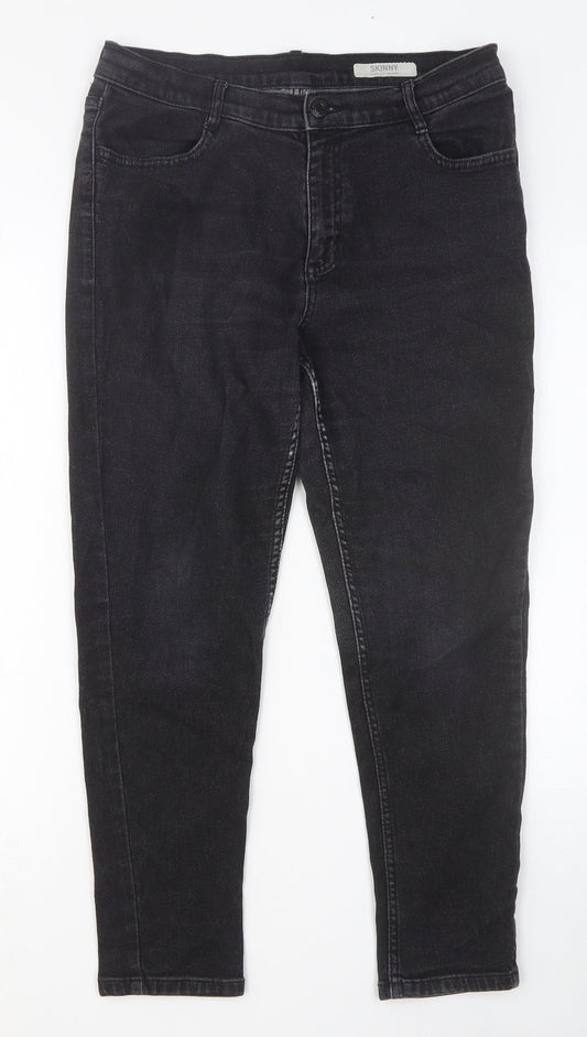 Marks and Spencer Womens Black Cotton Skinny Jeans Size 12 Slim Button