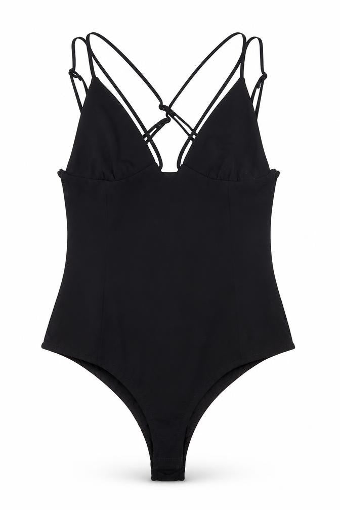 Zara Womens Black Polyester Bodysuit One-Piece Size S Zip