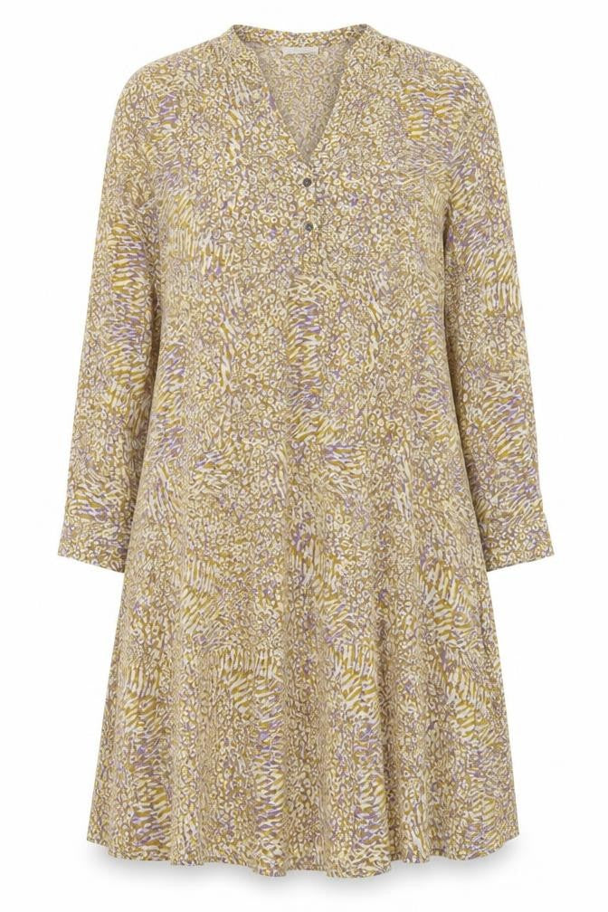 Milano Womens Yellow Geometric Viscose A-Line Size 10 V-Neck Button