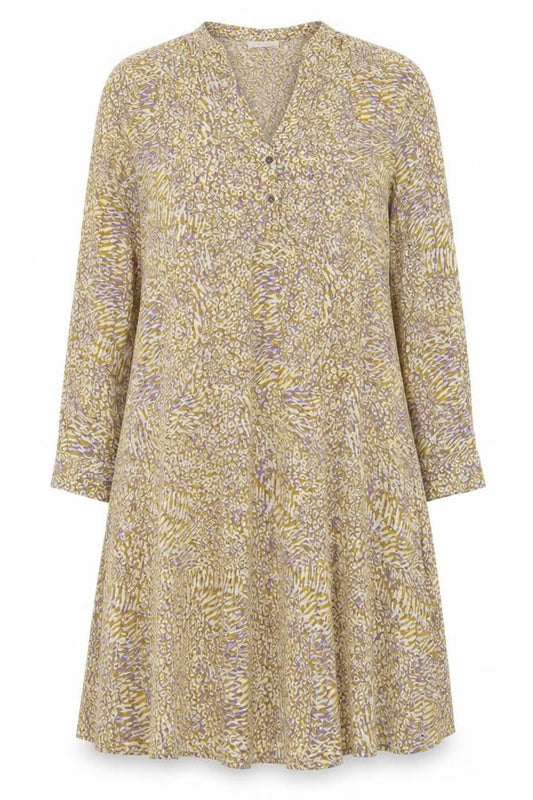 Milano Womens Yellow Geometric Viscose A-Line Size 10 V-Neck Button