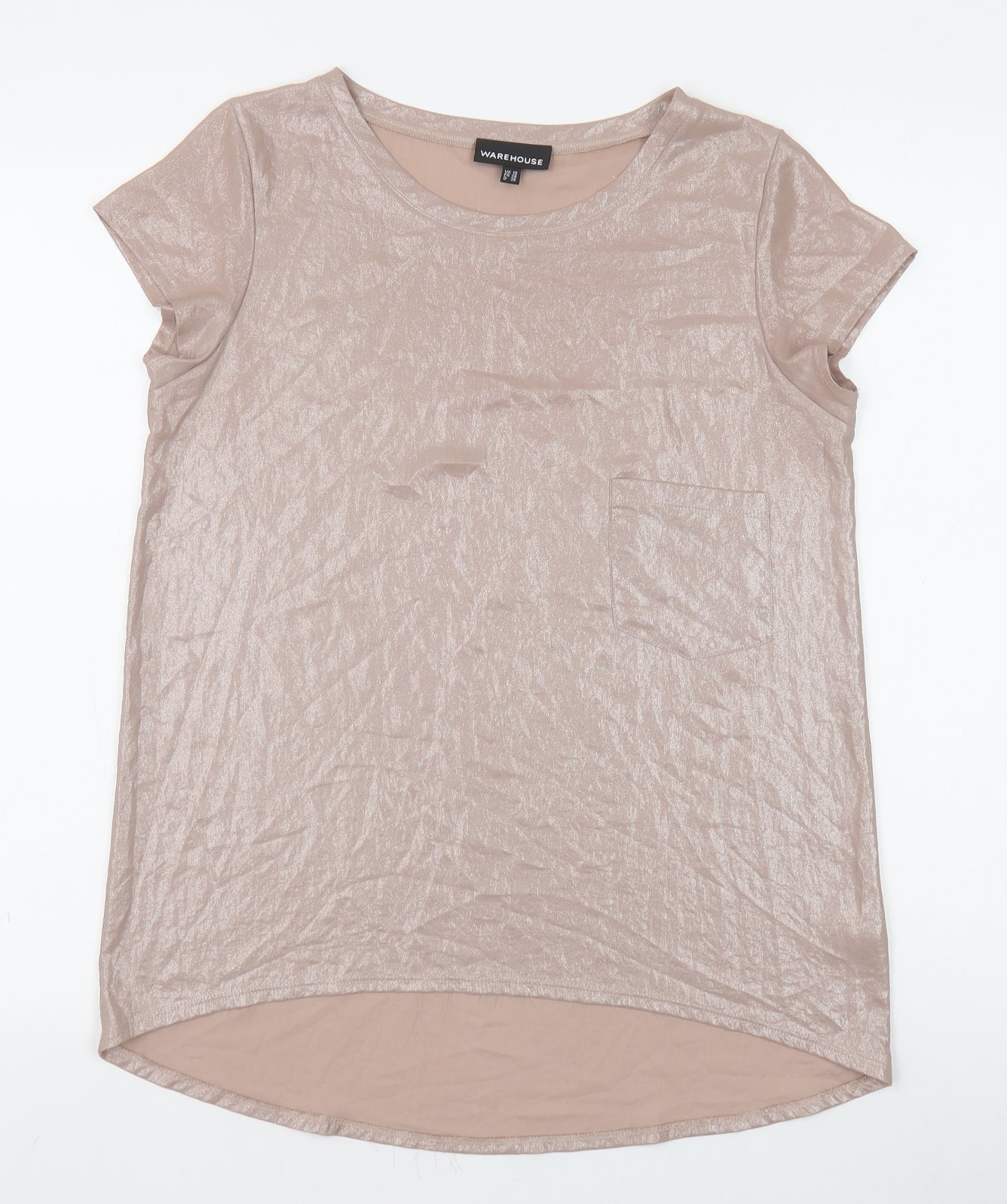Warehouse Womens Beige Polyester Tunic T-Shirt Size 10 Boat Neck