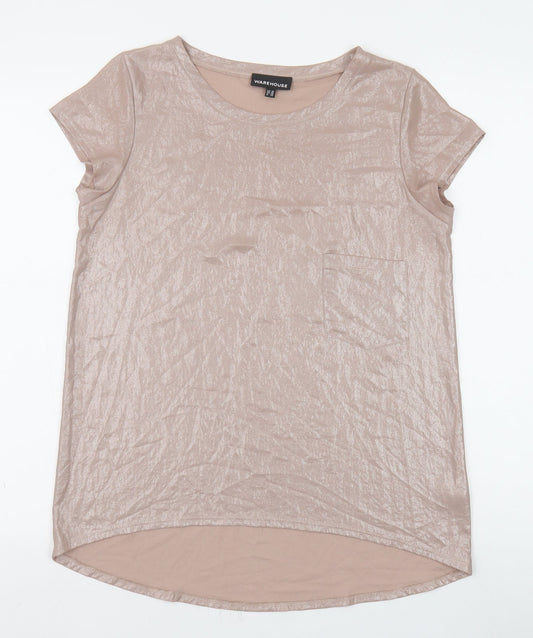 Warehouse Womens Beige Polyester Tunic T-Shirt Size 10 Boat Neck