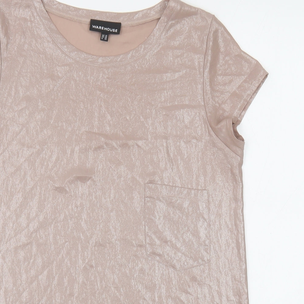 Warehouse Womens Beige Polyester Tunic T-Shirt Size 10 Boat Neck