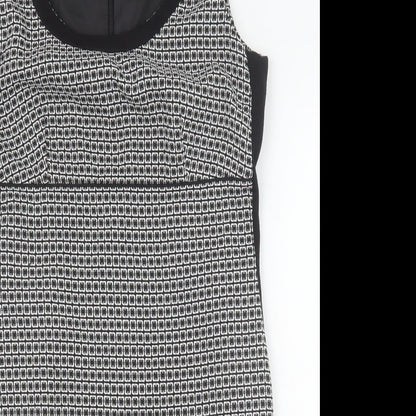 Next Womens Black Geometric Viscose Shift Size 12 Scoop Neck Zip
