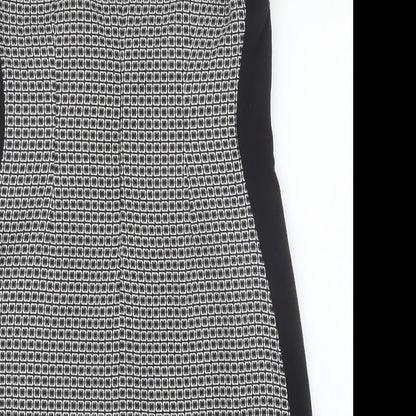 Next Womens Black Geometric Viscose Shift Size 12 Scoop Neck Zip