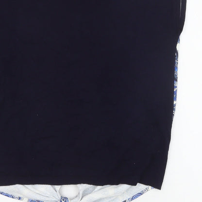 Oasis Womens Blue Geometric Viscose Basic Blouse Size M Round Neck - Knot Front