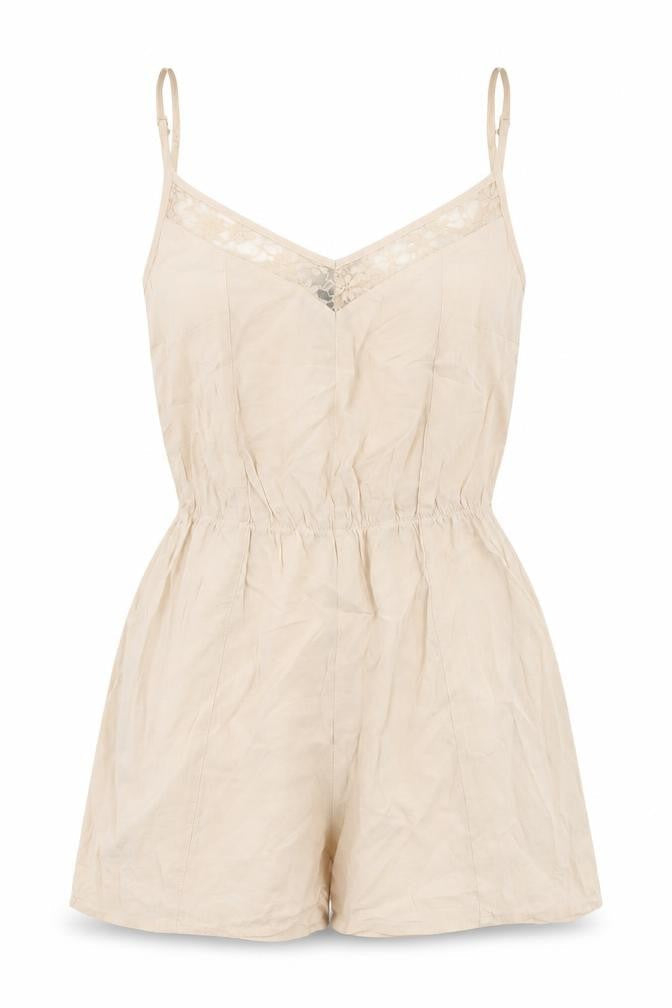 H&M Womens Beige Viscose Playsuit One-Piece Size 8 Pullover - Lace trim