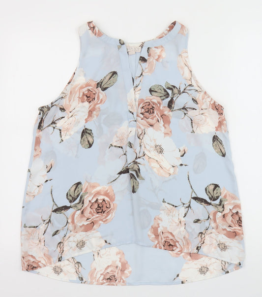Lila Rose Womens Blue Floral Polyester Basic Tank Size M Boat Neck