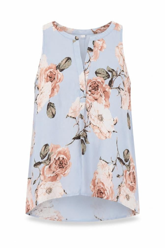 Lila Rose Womens Blue Floral Polyester Basic Tank Size M Boat Neck