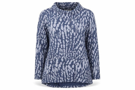 Tara Clothing Womens Blue Geometric Viscose Tunic Blouse Size S Roll Neck