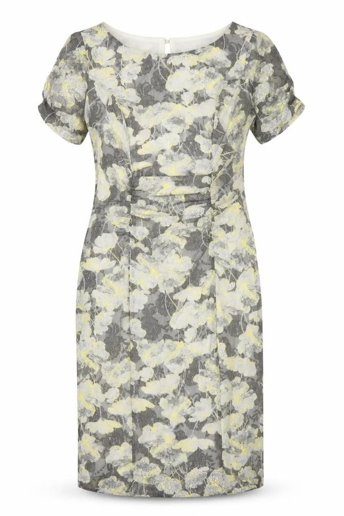 Marks & Spencer Womens Grey Floral Polyester Pencil Dress Size 10 Boat Neck Button