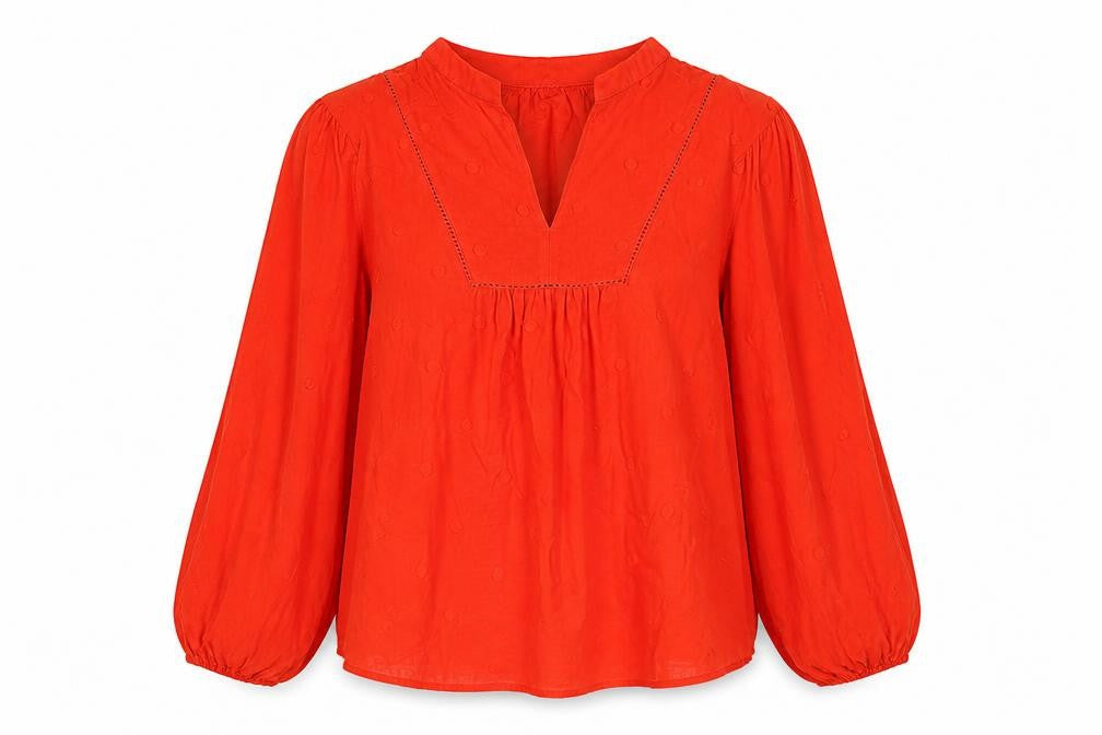 Marks & Spencer Womens Red Cotton Basic Blouse Size 8 V-Neck