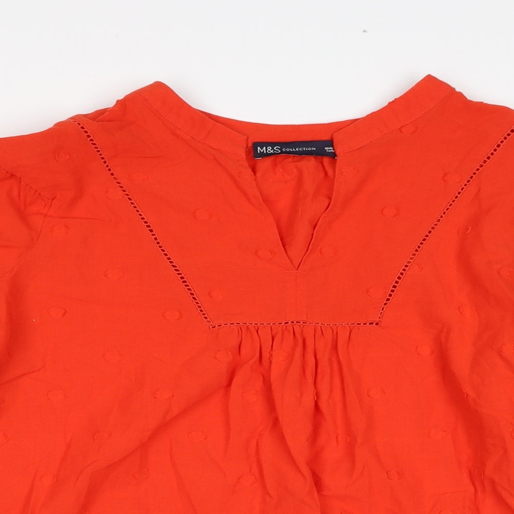 Marks and Spencer Womens Red Cotton Basic Blouse Size 8 V-Neck