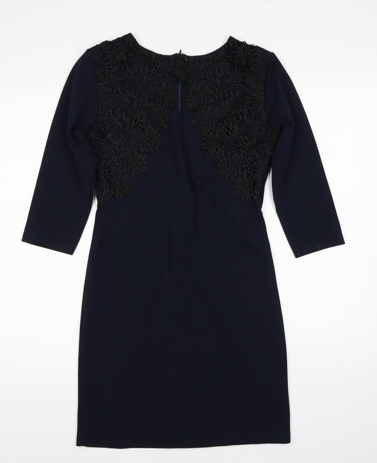 Preworn Womens Blue Polyester Sheath Size M Round Neck Zip