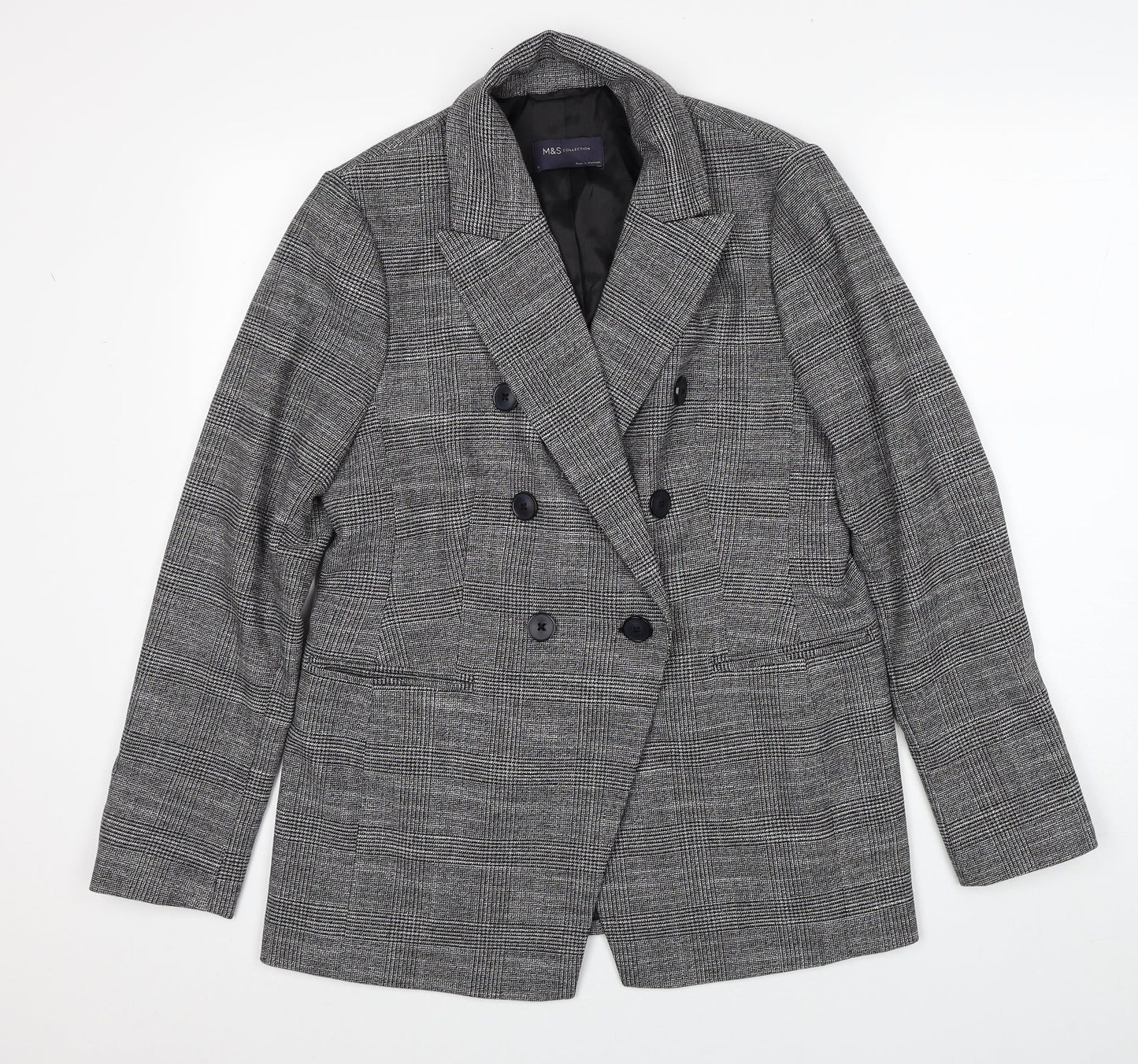 Marks and Spencer Womens Black Geometric Jacket Blazer Size 12 Button