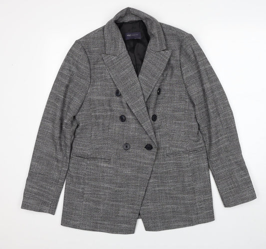 Marks and Spencer Womens Black Geometric Jacket Blazer Size 12 Button
