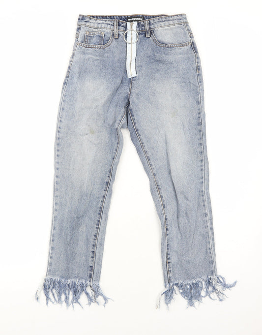 Momokrom Womens Blue Cotton Straight Jeans Size 6 Regular Zip