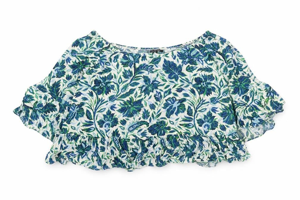Topshop Womens Blue Floral Viscose Basic Blouse Size 6 Boat Neck