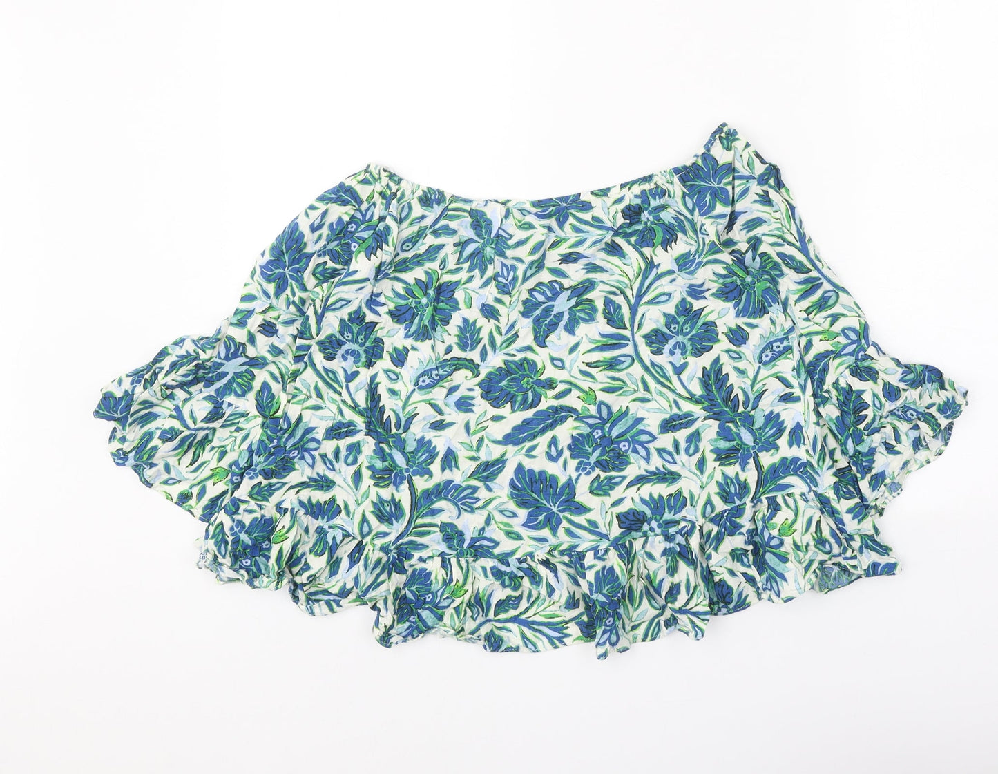 Topshop Womens Blue Floral Viscose Basic Blouse Size 6 Boat Neck