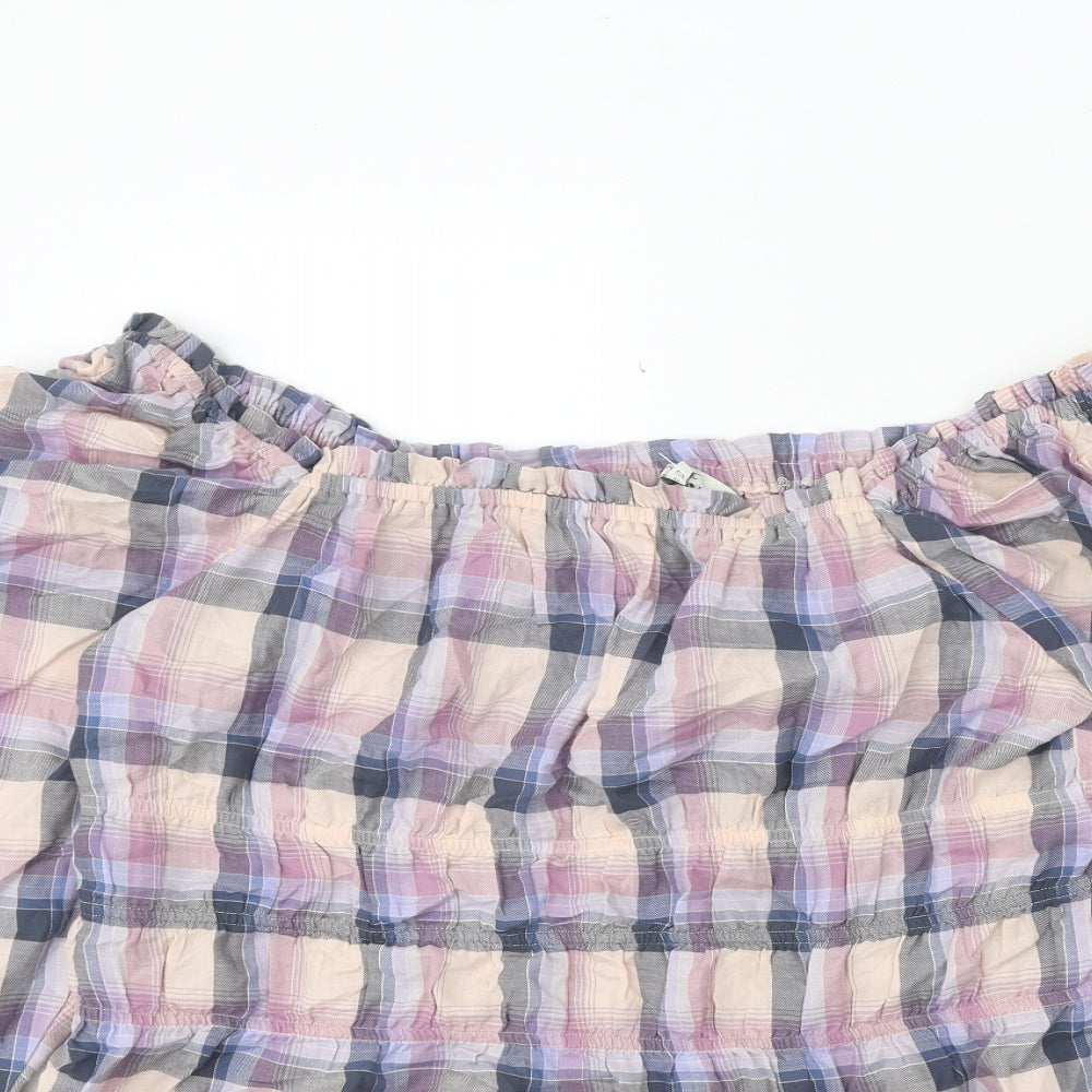 NEXT Womens Purple Plaid 100% Cotton Cropped Blouse Size 20 Off the Shoulder