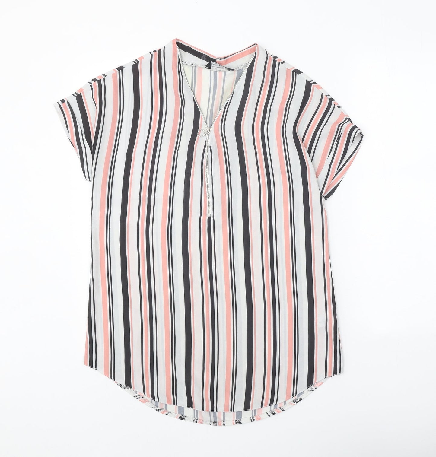 Select Womens White Striped Polyester Basic Blouse Size 10 V-Neck