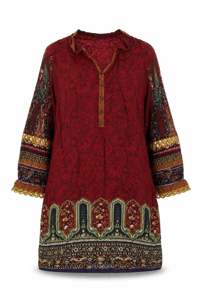 J. Pret Womens Red Polyester A-Line Size 12 V-Neck Button