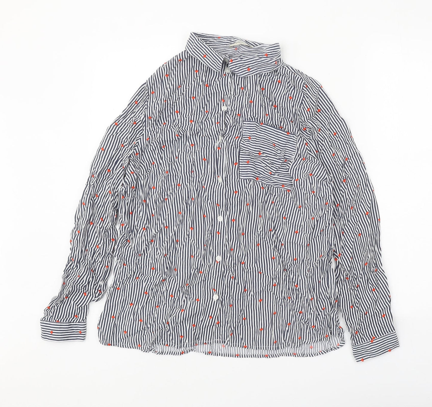 Papaya Womens White Striped Viscose Basic Button-Up Size 14 Collared - Hearts