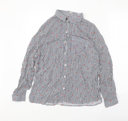 Papaya Womens White Striped Viscose Basic Button-Up Size 14 Collared - Hearts